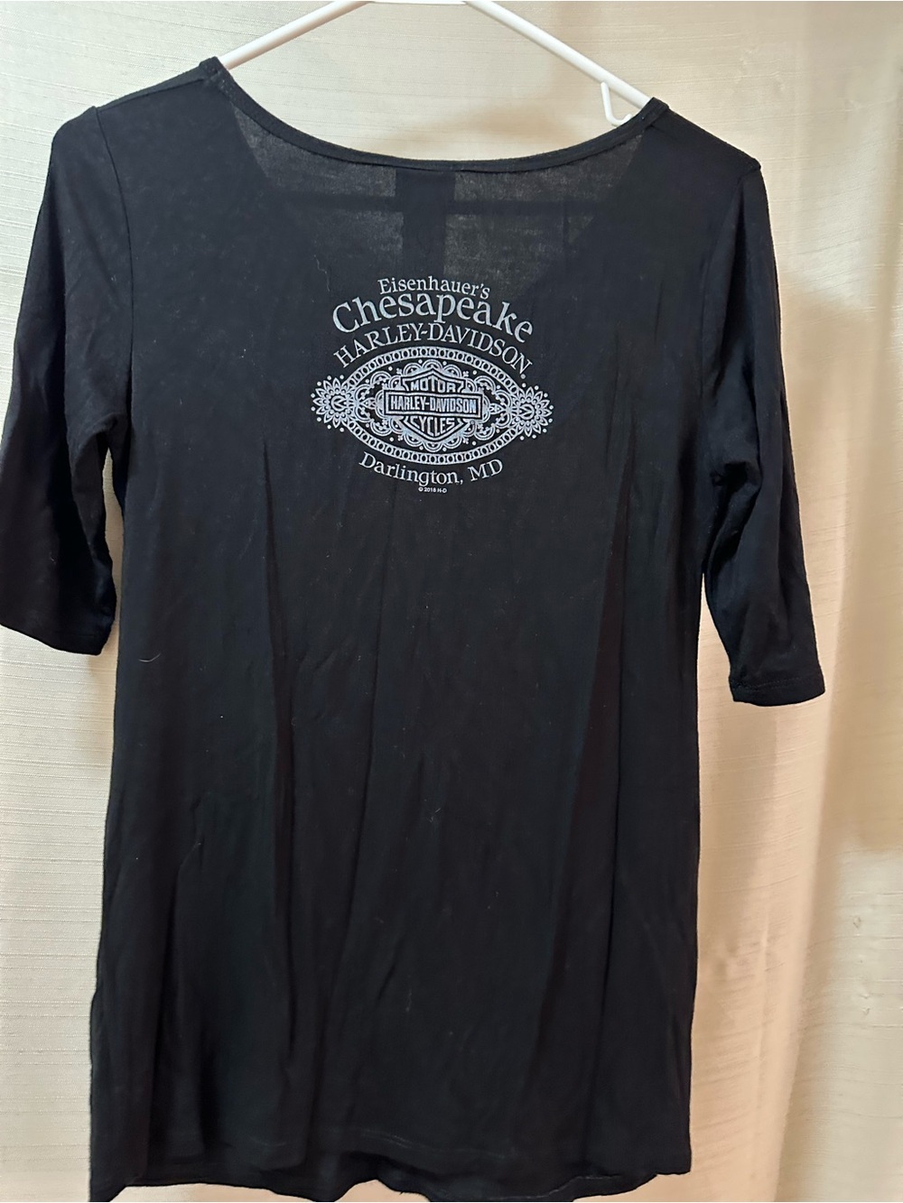 Harley Davidson Rhinestone V Neck Top Black Biker Tee Women’s Small Shirt - Picture 6 of 7